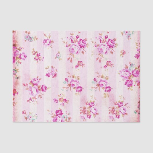 Vintages Boho erröten rosa Rosen-Blumenstreifen Seidenpapier (Vorderseite)