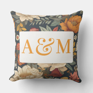 Vintages Boho-Floral-Muster mit Doppelmonogramm Kissen