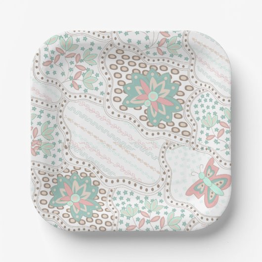 Vintages Boho Floral- und Butterfly-Muster Pappteller (Vorderseite)