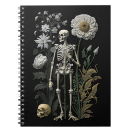 Vintages boho magisches Blumenskelett in schwarz Notizblock