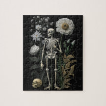 Vintages boho magisches Blumenskelett in schwarz