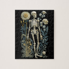 Vintages boho magisches Blumenskelett in schwarz Puzzle