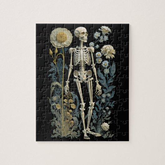 Vintages boho magisches Blumenskelett in schwarz Puzzle (Vertikal)