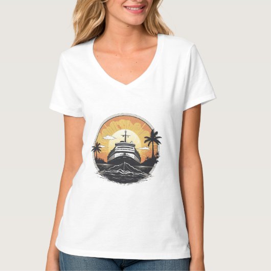 Vintages Boot bei Sunset T - Shirt (Vorderseite)