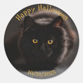 Vintages böse Schwarze Katze Spooky Halloween Runder Aufkleber