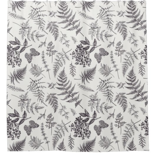 Vintages Botanik- und Schmetterlingsmuster Duschvorhang (Vorderseite)