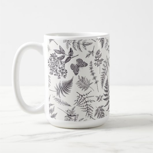 Vintages Botanik- und Schmetterlingsmuster Kaffeetasse (Links)