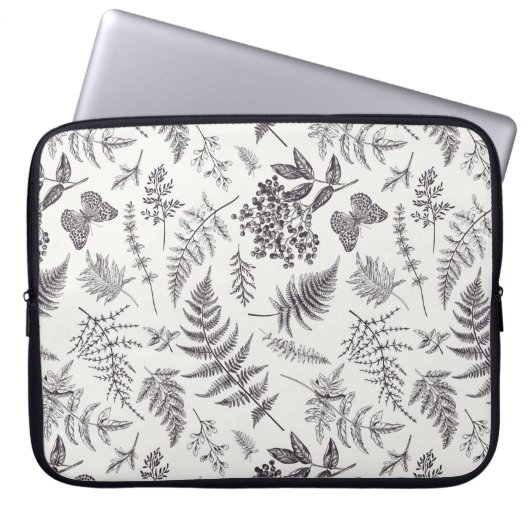 Vintages Botanik- und Schmetterlingsmuster Laptopschutzhülle (Vorderseite)