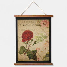 Vintages botanisches Band - Schwarzer Hintergrund Wandteppich Mit Holzrahmen