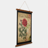 Vintages botanisches Band - Schwarzer Hintergrund  Wandteppich Mit Holzrahmen (Gewinkelt)