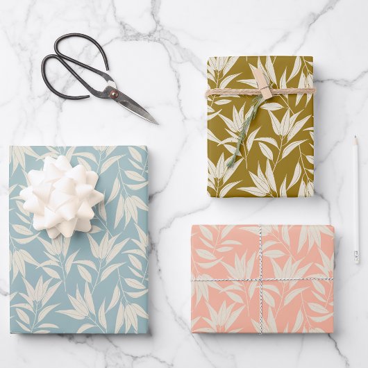 Vintages botanisches Blätterblatt Aquamariner Senf Geschenkpapier Set