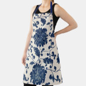 Vintages botanisches Blau + weißes Blumenmuster Schürze (InSitu)