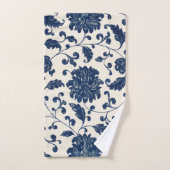 Vintages botanisches Blau + weißes Muster Badhandtuch Set (Handtuch)