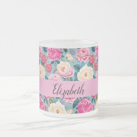 Vintages botanisches Blumendesign Mattglastasse (Mittel)