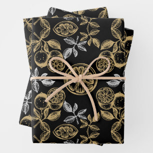 Vintages botanisches Gold und Silber Geschenkpapier Set