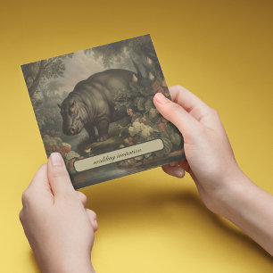 Vintages botanisches Hippo, anpassbar Einladung