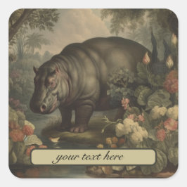 Vintages botanisches Hippo, anpassbar Quadratischer Aufkleber