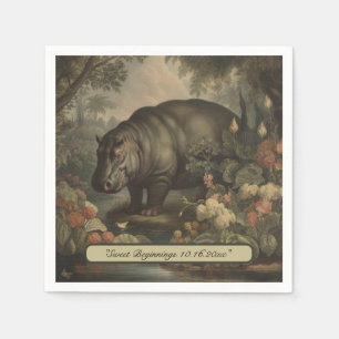 Vintages botanisches Hippo, anpassbar Serviette