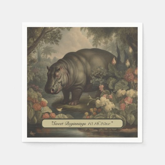 Vintages botanisches Hippo, anpassbar Serviette (Vorderseite)