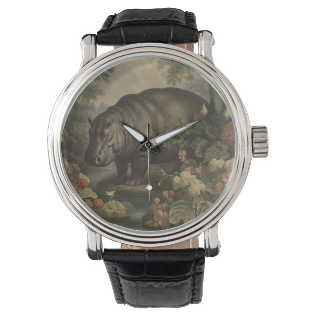 Vintages botanisches Hippo Armbanduhr (Vorderseite)