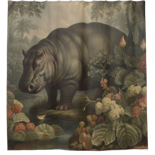 Vintages botanisches Hippo Duschvorhang (Vorderseite)