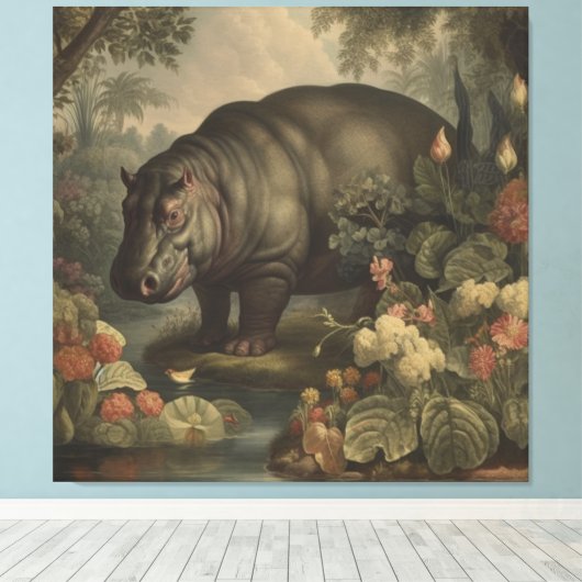 Vintages botanisches Hippo Leinwanddruck (Insitu (Holzboden))