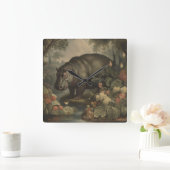 Vintages botanisches Hippo Quadratische Wanduhr (Zuhause)