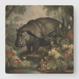 Vintages botanisches Hippo Quadratische Wanduhr