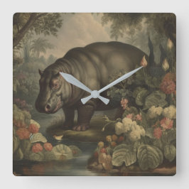Vintages botanisches Hippo Quadratische Wanduhr
