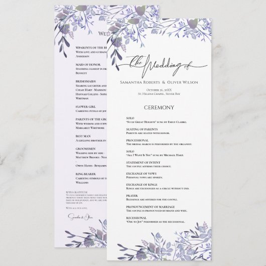 Vintages Botanisches Lavendel-Hochzeitsprogramm Programm (Vorne/Hinten)