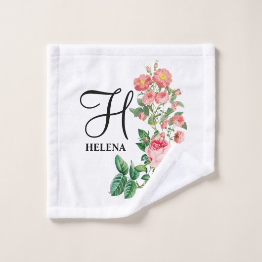 Vintages botanisches Monogramm Badhandtuch Set (Waschlappen)