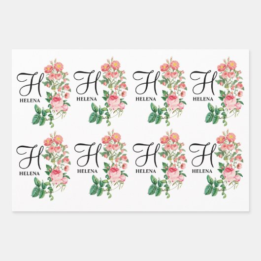 Vintages botanisches Monogramm Geschenkpapier Set (Vorderseite 3)