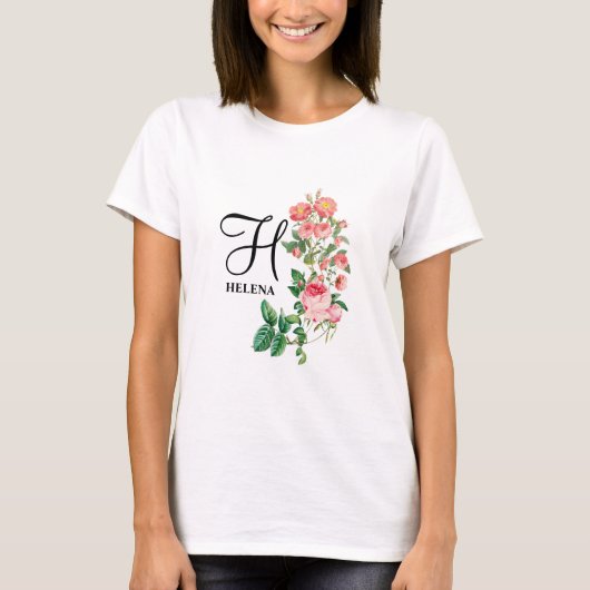 Vintages botanisches Monogramm T-Shirt (Vorderseite)