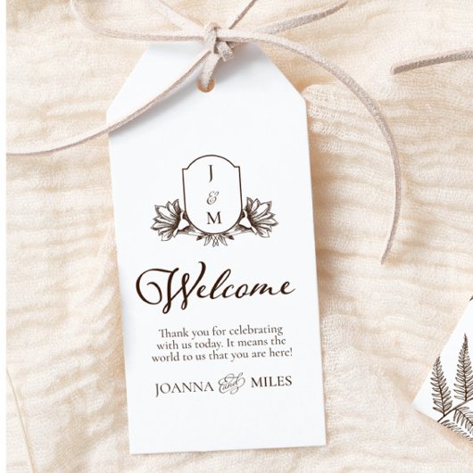 Vintages botanisches Monogramm Wappen Begrüßung Gi Geschenkanhänger