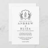 Vintages botanisches Monogramm-Wappen Einladung (Vorne/Hinten)