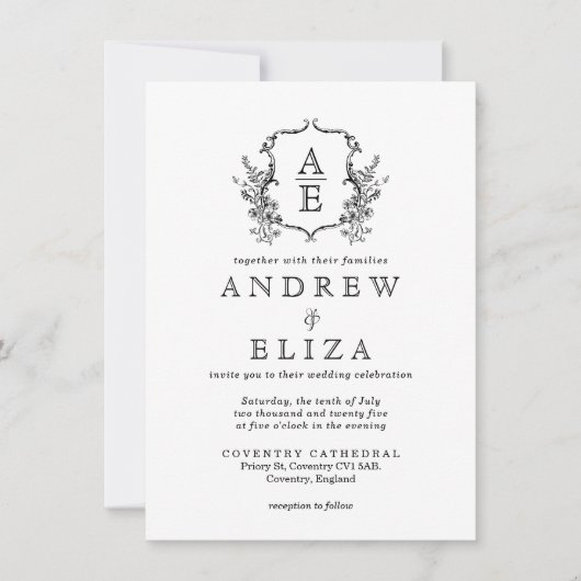 Vintages botanisches Monogramm-Wappen Einladung (Vorderseite)