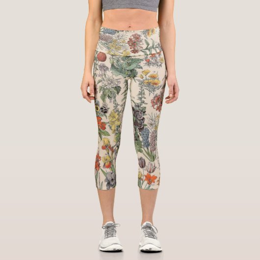 Vintages botanisches Muster Capri Leggings (Vorderseite)