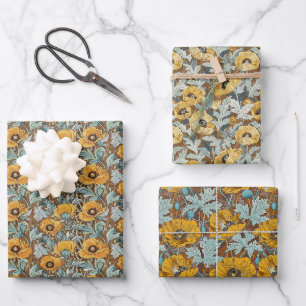 Vintages botanisches Muster - Goldene Pflaumen Geschenkpapier Set