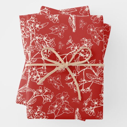 Vintages botanisches Muster Rot Geschenkpapier Set (Beispiel)