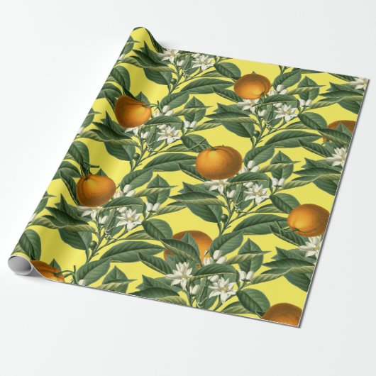 Vintages botanisches Orange Fruchtblossom Muster Geschenkpapier (Ungerollt)