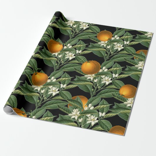 Vintages botanisches Orange Fruchtblossom Muster Geschenkpapier (Ungerollt)