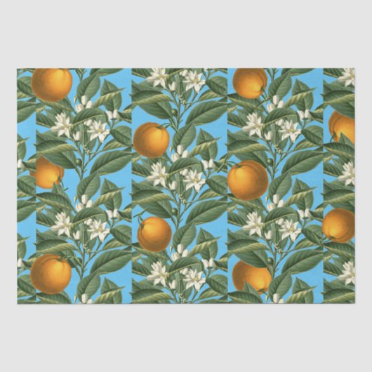 Vintages botanisches Orange Fruchtblossom Muster Seidenpapier (Vorderseite)
