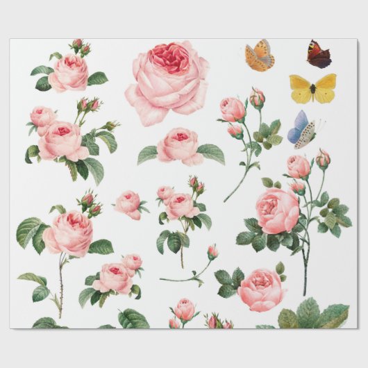 VINTAGES BOTANISCHES PINKROSES-PAPIER GESCHENKPAPIER (Flach)