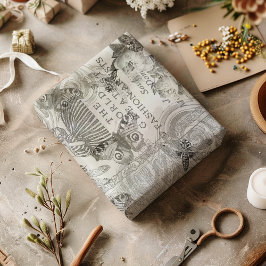 Vintages Botanisches Schmetterlingskript Schwarz/W Seidenpapier