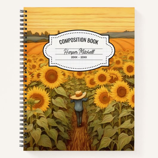 Vintages botanisches Sonnenblumenkomposition Notizblock (Vorderseite)