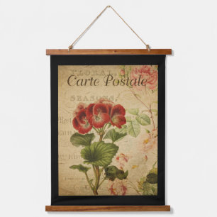 Vintages botanisches Tapisserie - Pelargonium Wandteppich Mit Holzrahmen