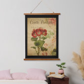 Vintages botanisches Tapisserie - Pelargonium Wandteppich Mit Holzrahmen (Schlafzimmer)