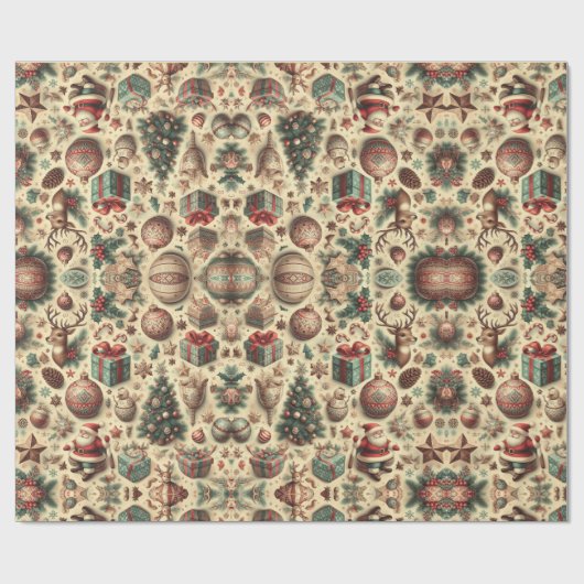 Vintages botanisches Weihnachtsmuster Geschenkpapier (Flach)