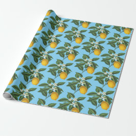 Vintages botanisches Zitronenfrucht Blossom Blau Geschenkpapier
