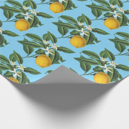 Vintages botanisches Zitronenfrucht Blossom Blau Geschenkpapier